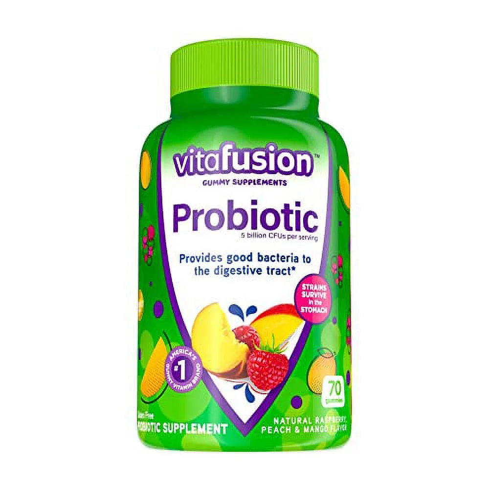 Probiotic Gummy Supplements, Raspberry, Peach and Mango Flavored Probiotic Nutritional Supplements, 70 Count