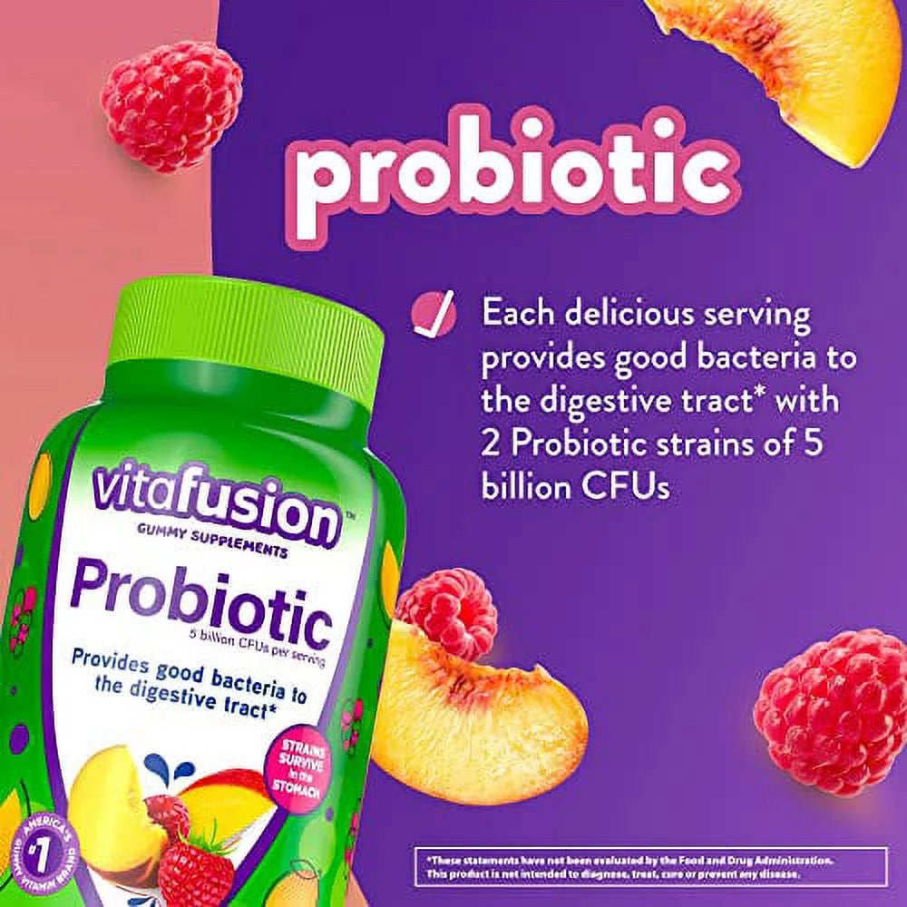 Probiotic Gummy Supplements, Raspberry, Peach and Mango Flavored Probiotic Nutritional Supplements, 70 Count