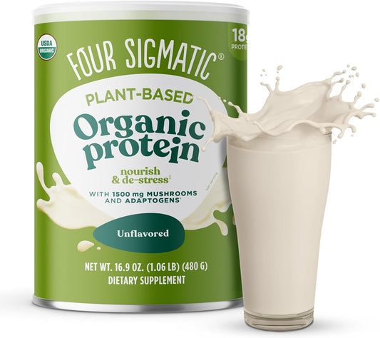 Organic Plant-Based Protein Powder Unflavored Protein with Lion’S Mane, Chaga, Cordyceps and More | Clean Vegan Protein Elevated for Brain Function and Immune Support | 16.9 Oz